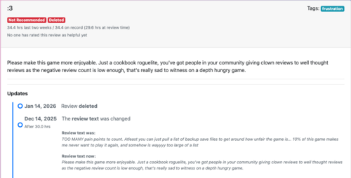 Gameplainer Reviews - a deleted review, still visible with Gameplainer