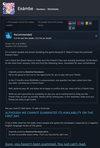 REANIMAL - (Google) translated most upvoted review