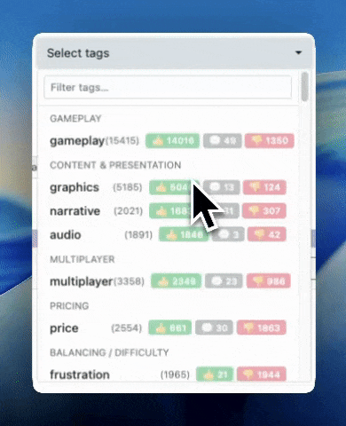 Gameplainer's Review Tags filter