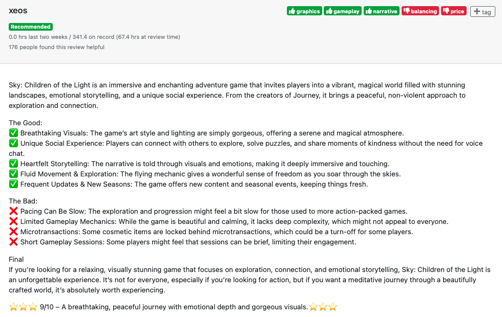 A tagged review in Gameplainer