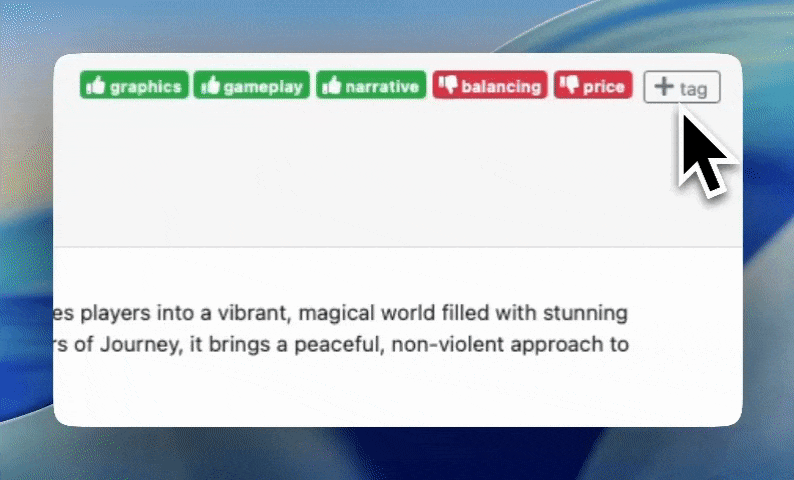 Adding a team tag in Gameplainer. Reviews tagged with a team tag are viewable by everyone in your Gameplainer team